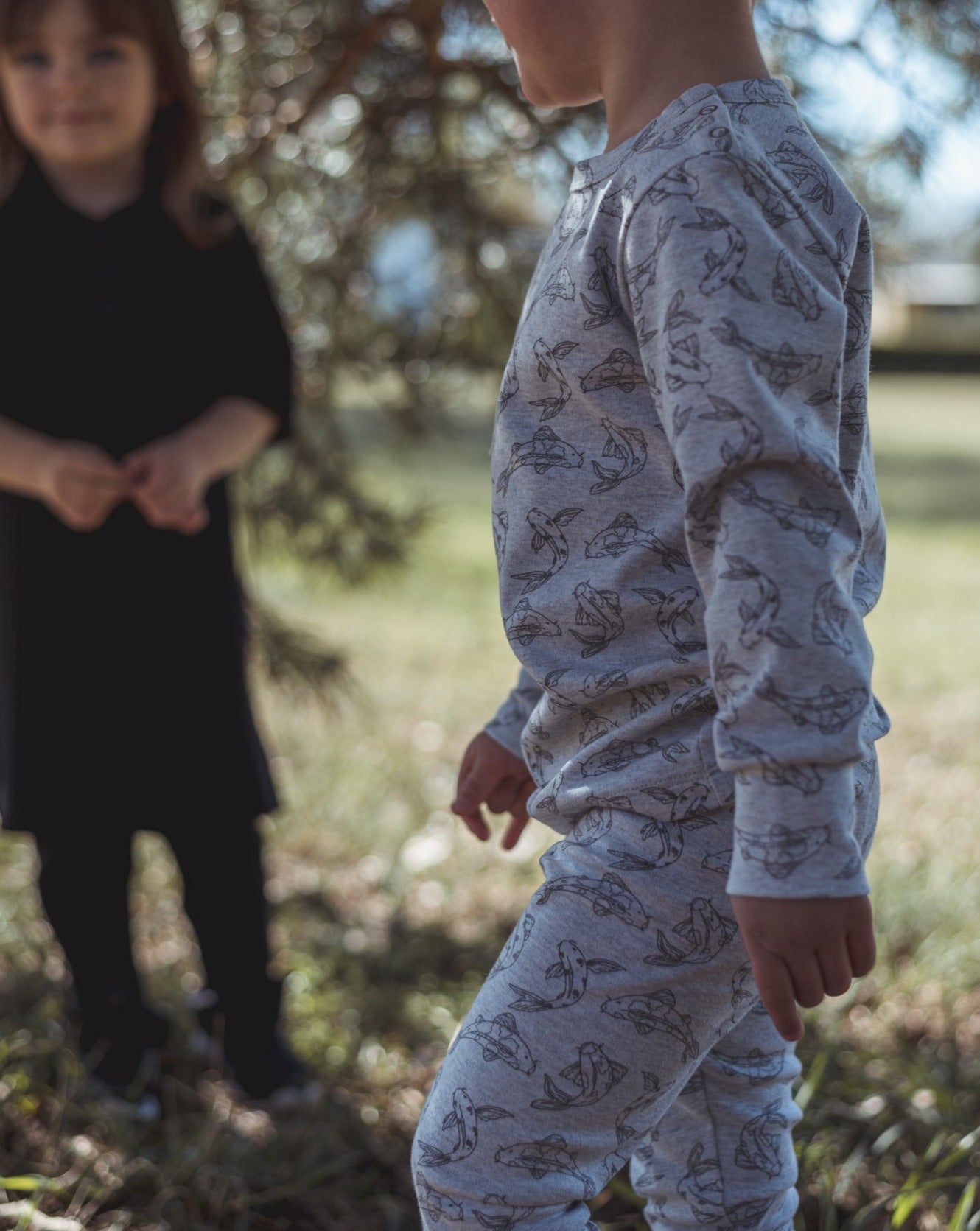 Leggings made from 100% GOTS certified organic cotton covered in our Koi fish allover print. Our leggings are designed with a soft elastic adjustable waist, foldable cuffs at the bottom of the legs.