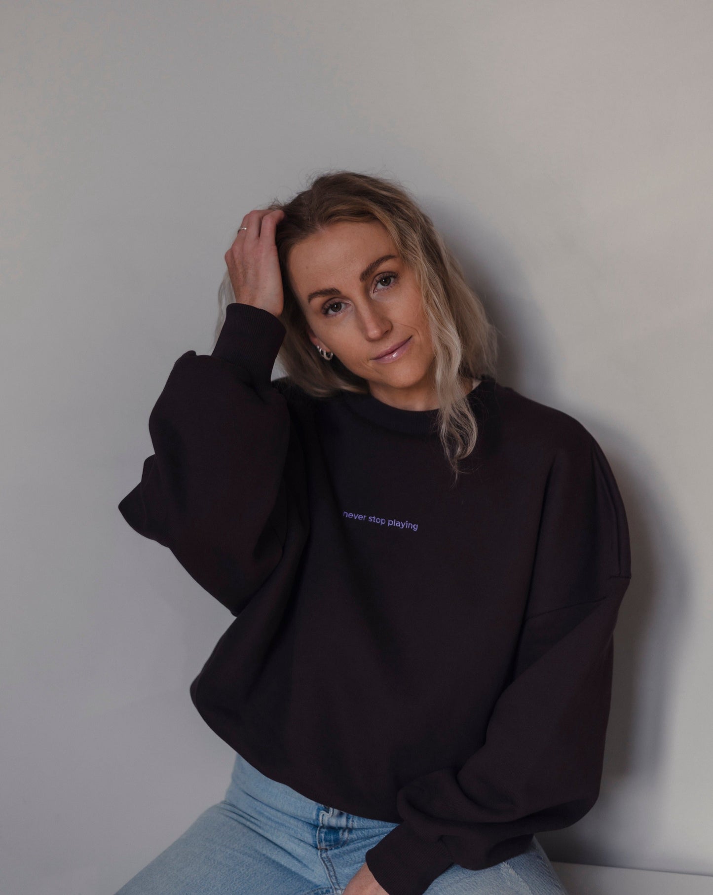 Brown oversized sweatshirt with embroidery at chest 