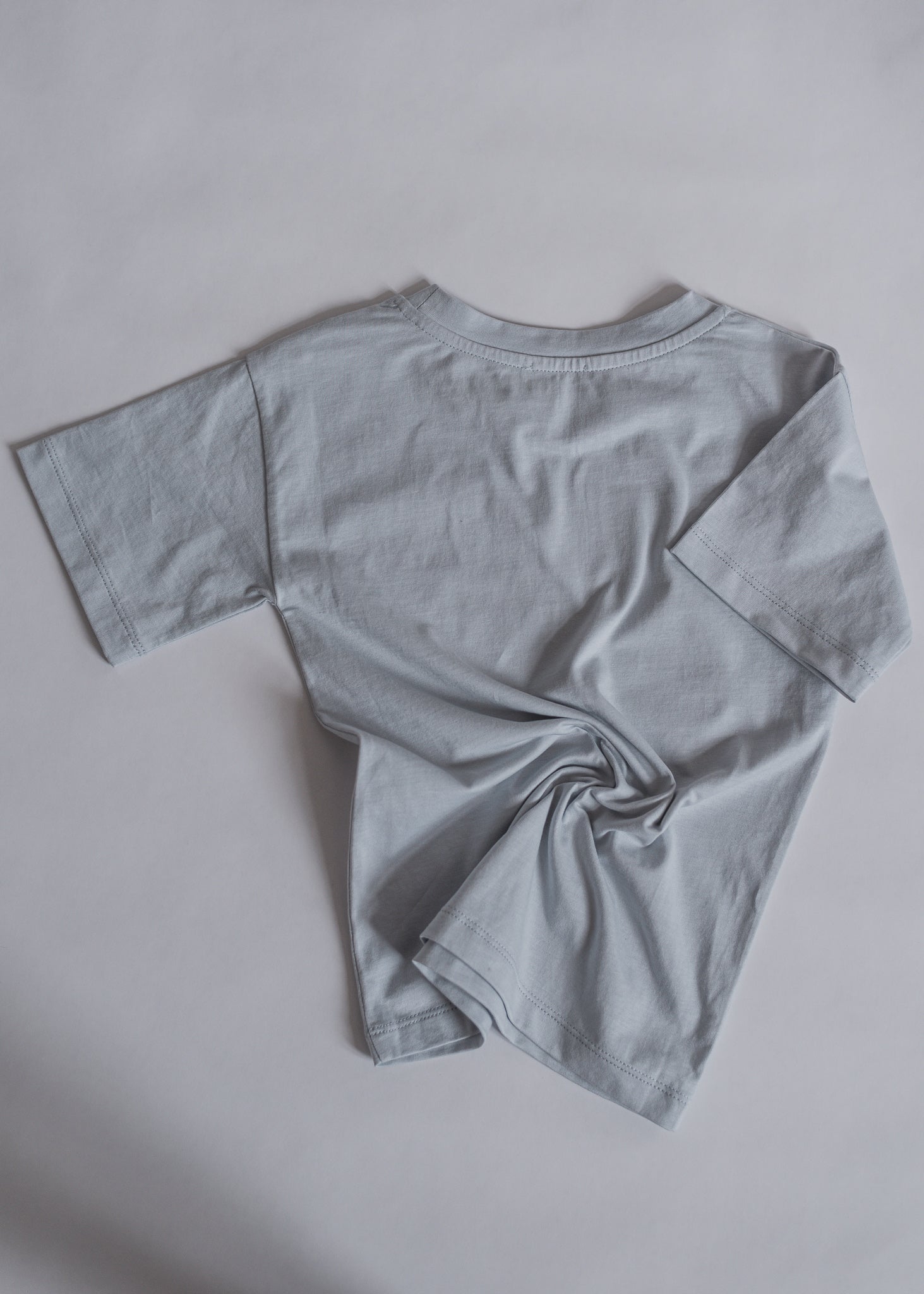 Light blue oversized organic cotton t-shirt, with round neck, contrast colored Koi fish print at chest. A boxy fit for a loose and relaxed look.